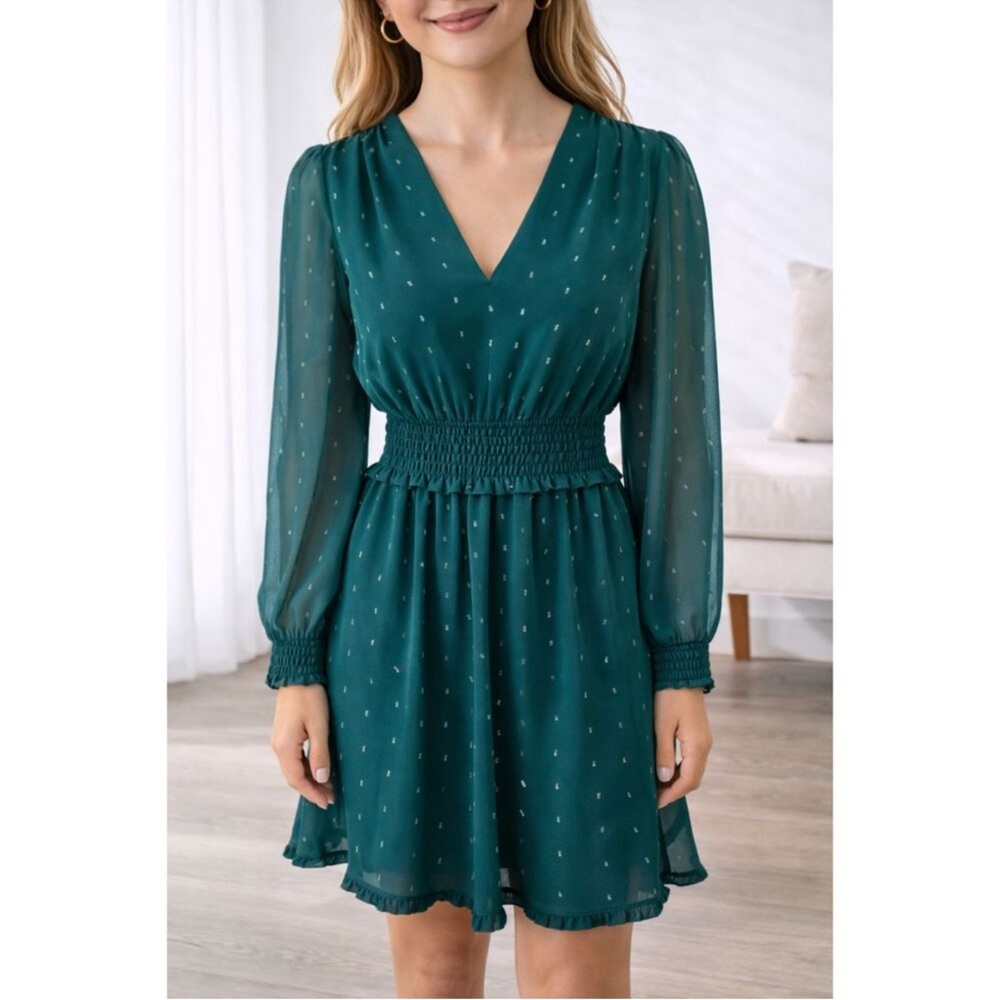 Gal Meets Glam Everly Smocked Chiffon Fit & Flare Dress